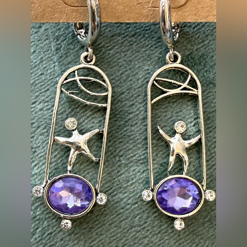 Artistic Silver and Purple Gemstone Earrings